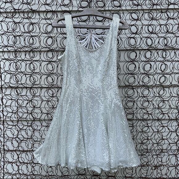 Vintage 90s Maurices Silver Sparkle Mini Dress Gown Party Glam Disco 7/8 - Picture 1 of 14